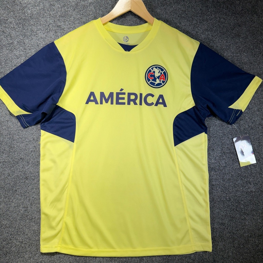 Icon Sports Club América Soccer Jersey Mens‎ Large Yellow Navy Blue Futbol New